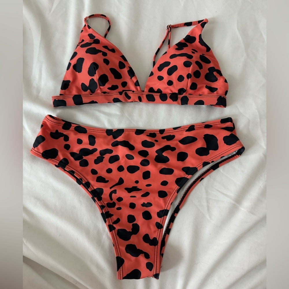 Orange and Black Dalmatian Print Bikini